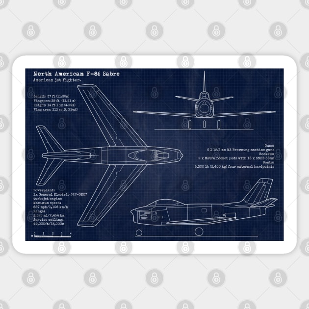 F86 Sabre Blueprint Sticker by Aircraft.Lover